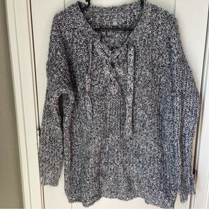 Aerie Confetti‎ Oversized Sweater Criss Cross Size Medium Knit Pullover